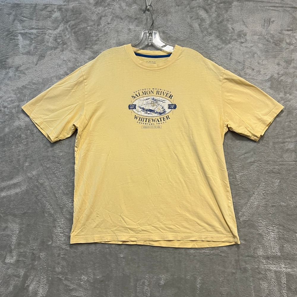 G.H. Bass & Co. Shirt Mens L‎ Yellow Salmon River Whitewater Graphic Distressed